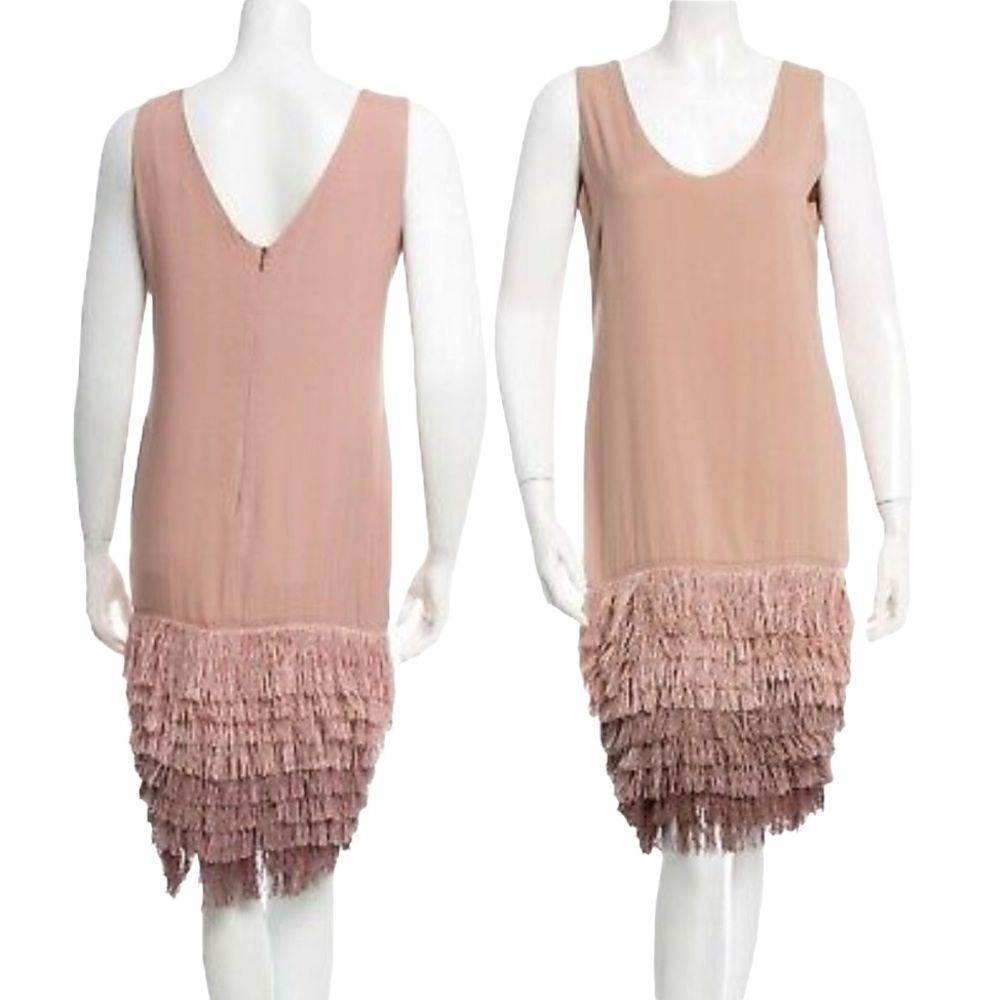 Brunello Cucinelli Italian Designer tiered Fringe silk Dress XL Pantone 2025